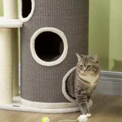 Kissan raapimispuu ja raapimistynnyri sisalilla, 60 x 44,5 x 109 cm, harmaa/valkoinen/natura