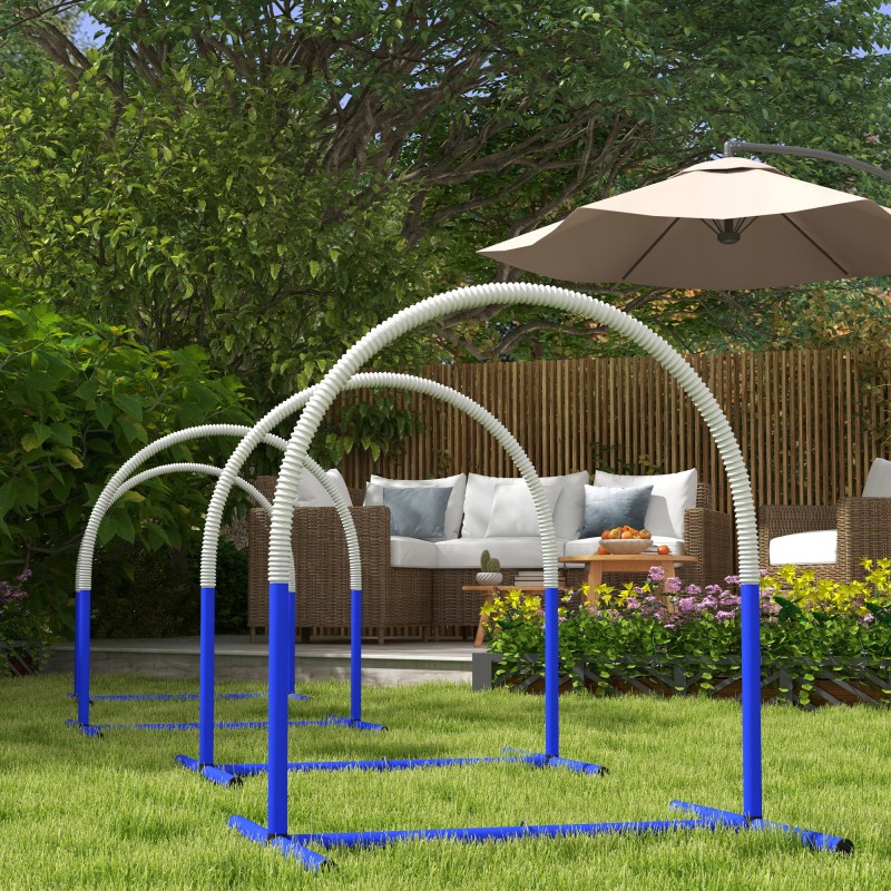 Koiran agilitysetti harjoitteluun, 4 kaarimuotoista estettä, PE/ABS, 88 x 64 x 95 cm, sininen/valkoinen