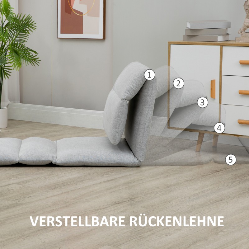 Lattianojatuoli ja vieraspatja, säädettävä selkänoja, pellavaa muistuttava kangas, 210 x 71 cm, harmaa