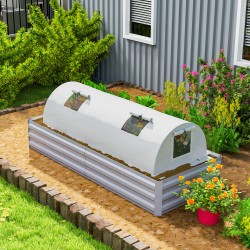 Pieni tunnelikasvihuone puutarhaan, teräsrunko ja muovipeite, verkkoikkunat, 200 x 80 x 45 cm, valkoinen