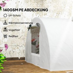 Pieni tunnelikasvihuone puutarhaan, teräsrunko ja muovipeite, verkkoikkunat, 200 x 80 x 45 cm, valkoinen