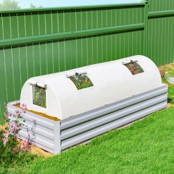 Pieni tunnelikasvihuone puutarhaan, teräsrunko ja muovipeite, verkkoikkunat, 200 x 80 x 45 cm, valkoinen