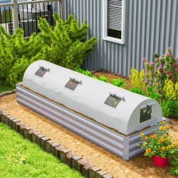 Kasvutunneli ulkokäyttöön, muovikalvo ja teräsrunko, verkkoikkunat, 300 x 80 x 45 cm, valkoinen