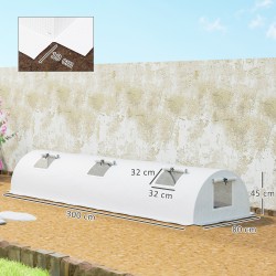 Kasvutunneli ulkokäyttöön, muovikalvo ja teräsrunko, verkkoikkunat, 300 x 80 x 45 cm, valkoinen