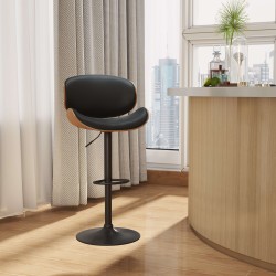 Baarituolisetti 2 kpl, säädettävä ja pyörivä, keinonahka ja teräs, musta