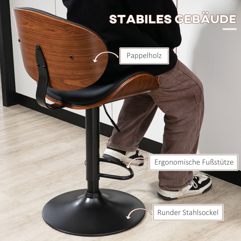 Baarituolisetti 2 kpl, säädettävä ja pyörivä, keinonahka ja teräs, musta