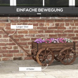 Puinen kukkavaunu istutuslaatikolla, kuusipuu, säänkestävä, 120 x 41 x 54 cm, ruskea