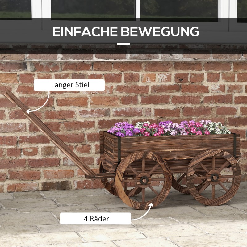 Puinen kukkavaunu istutuslaatikolla, kuusipuu, säänkestävä, 120 x 41 x 54 cm, ruskea
