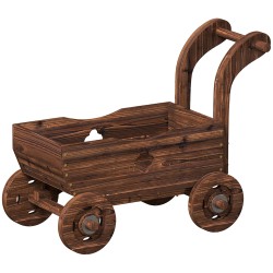 Korotettu puinen istutuslaatikko kärrymalli ulkokäyttöön 68 x 38 x 52 cm tummanruskea