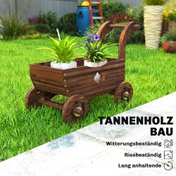 Korotettu puinen istutuslaatikko kärrymalli ulkokäyttöön 68 x 38 x 52 cm tummanruskea