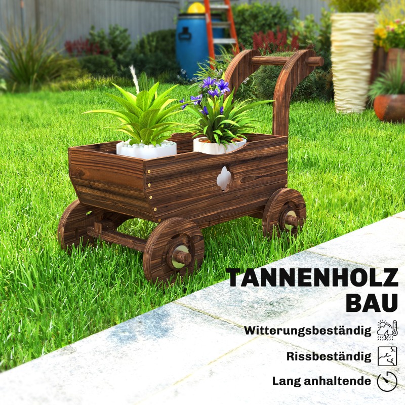 Korotettu puinen istutuslaatikko kärrymalli ulkokäyttöön 68 x 38 x 52 cm tummanruskea