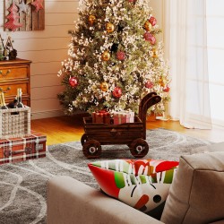 Korotettu puinen istutuslaatikko kärrymalli ulkokäyttöön 68 x 38 x 52 cm tummanruskea