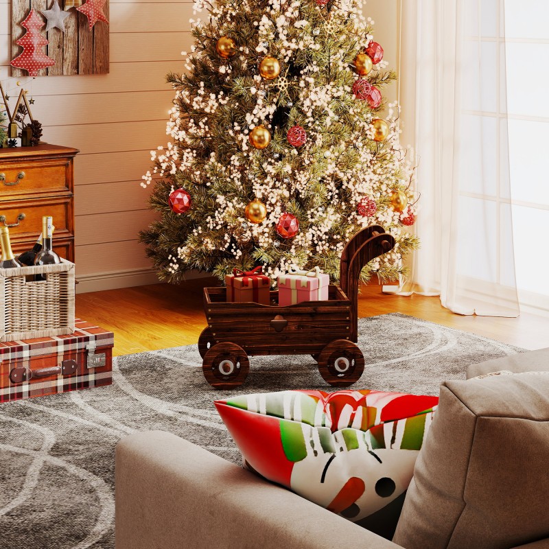 Korotettu puinen istutuslaatikko kärrymalli ulkokäyttöön 68 x 38 x 52 cm tummanruskea