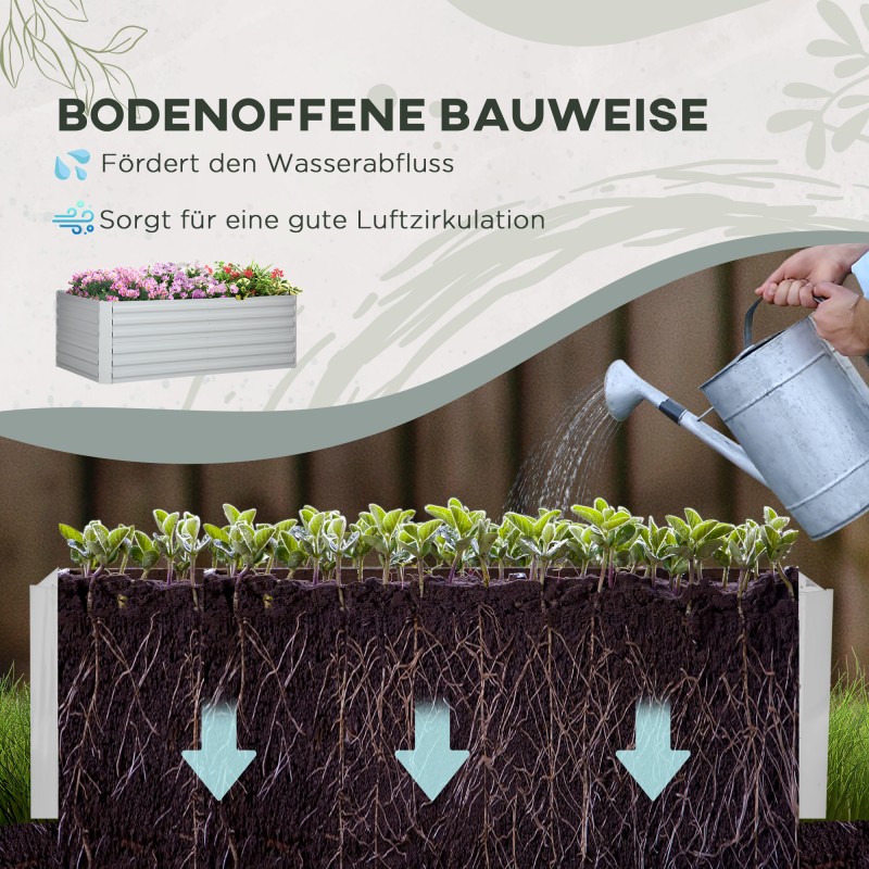 Viljelylaatikko / kukkalaatikko galvanoitu teräs 180 x 90 x 59 cm vaaleanharmaa