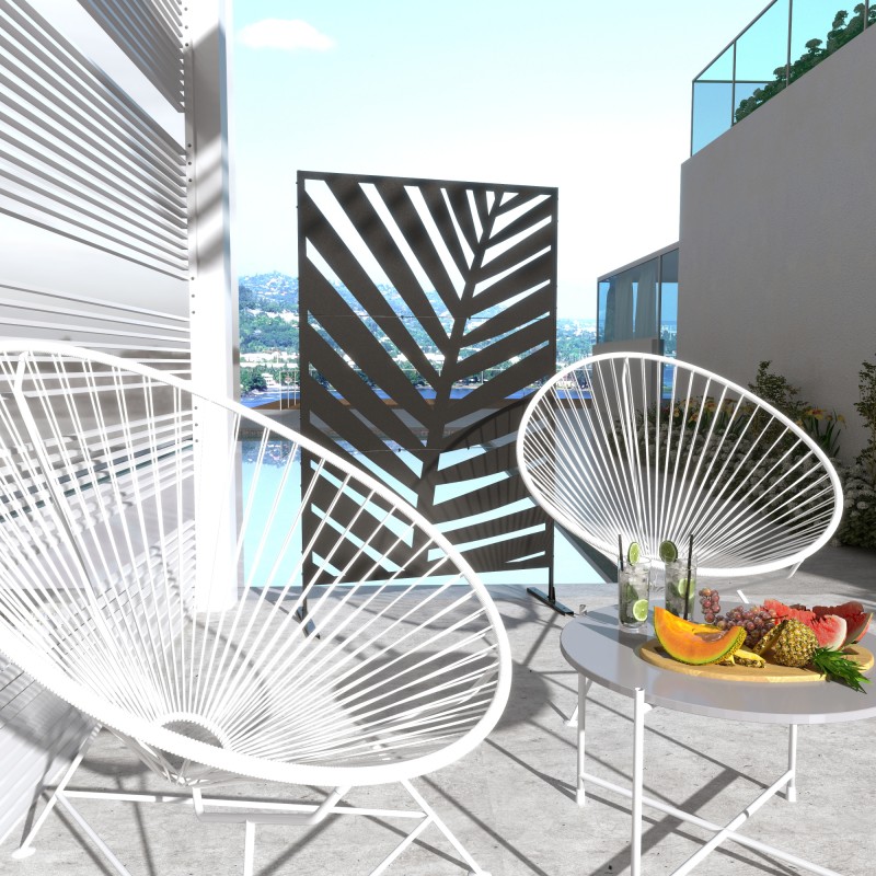 Ulkokäyttöön soveltuva teräksinen näkösuoja palmulehtikuvio 198 x 122 cm musta