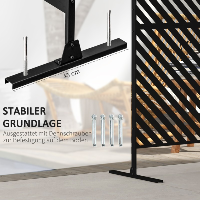 Pihaseinä tilanjakaja ulkokäyttöön teräs 122 x 45 x 198 cm musta