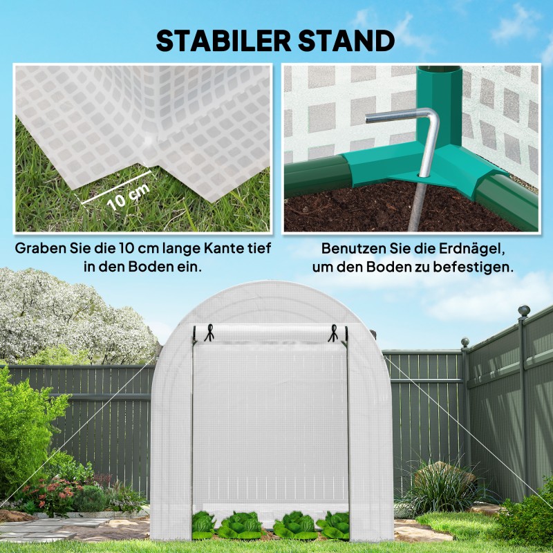 Kasvihuone teräsrungolla ja muovipeitteellä 180 x 180 x 200 cm valkoinen