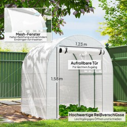 Kasvihuone teräsrungolla ja muovipeitteellä 180 x 180 x 200 cm valkoinen