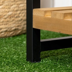 Puinen kukkateline 3 tasoa ja ripustuskoukut, metalli- ja puurunko, 80 x 36 x 174 cm, musta / luonnonväri