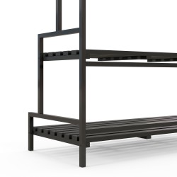 Kukkateline 3 tasoa ja 6 koukkua sisä- ja ulkokäyttöön, puu/teräs, 110 x 50 x 170 cm, musta