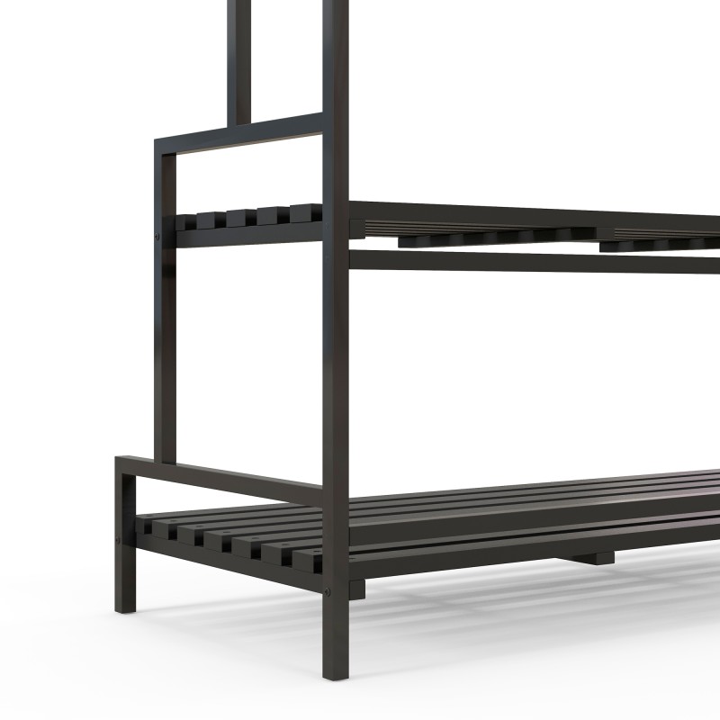 Kukkateline 3 tasoa ja 6 koukkua sisä- ja ulkokäyttöön, puu/teräs, 110 x 50 x 170 cm, musta