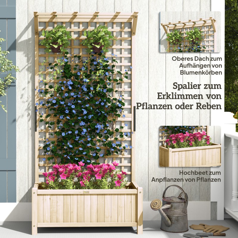 Korkea viljelylaatikko ritilällä ja kattotasolla, havupuuta, 90 x 45 x 183 cm, natur