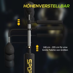 Vapaasti seisova nyrkkeilyteline kahdella refleksipallolla, iskutangolla ja potkutyynyllä, teräs, 107 x 36 x 140–205 cm, musta