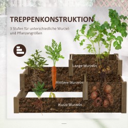 Viljelylaatikko 3-tasoinen, 4 istutusosaa, kuusipuu, säänkestävä, 122 x 122 x 51 cm, ruskea