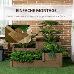 Viljelylaatikko 3-tasoinen, 4 istutusosaa, kuusipuu, säänkestävä, 122 x 122 x 51 cm, ruskea