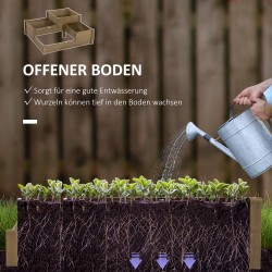 Viljelylaatikko 3-tasoinen, 4 istutusosaa, kuusipuu, säänkestävä, 122 x 122 x 51 cm, ruskea