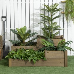 Viljelylaatikko 3-tasoinen, 4 istutusosaa, kuusipuu, säänkestävä, 122 x 122 x 51 cm, ruskea