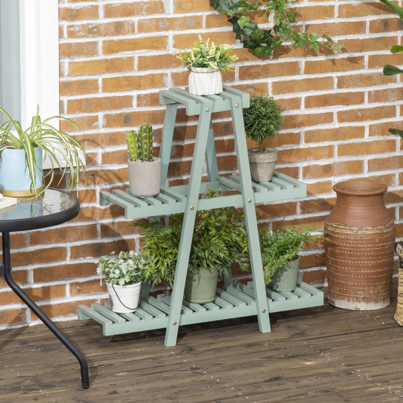 Kukkateline 3 tasoa 6 ruukulle, kuusipuuta, 76 x 26 x 76 cm, vaalea vihreä