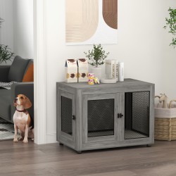 Koiran sisähäkki isoille koirille teräsristikolla ja tasolla 94 x 60 x 71,5 cm harmaa