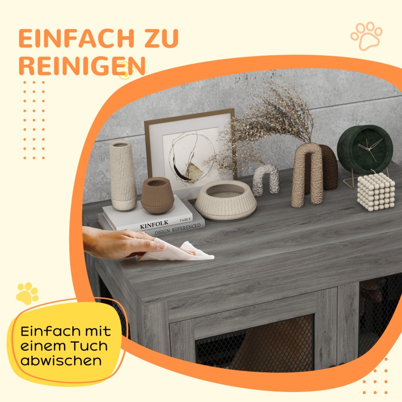 Koiran sisähäkki isoille koirille teräsristikolla ja tasolla 94 x 60 x 71,5 cm harmaa