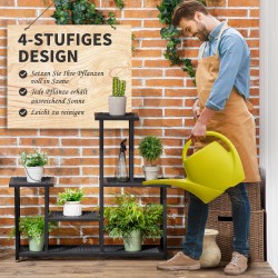 Metallinen kukkateline 4 tasoa, säänkestävä kasviteline, 91 x 25 x 83 cm, musta