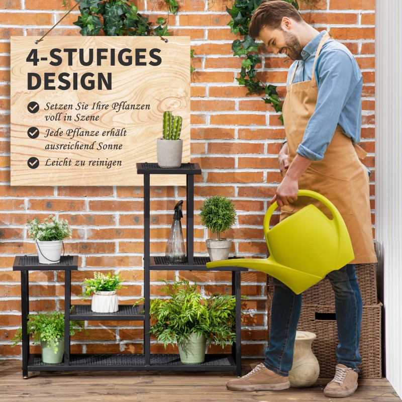 Metallinen kukkateline 4 tasoa, säänkestävä kasviteline, 91 x 25 x 83 cm, musta