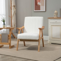 Skandinaavinen nojatuoli samettimainen verhoilu massiivipuurunko 68 x 74 x 82 cm luonnonvärinen/creme