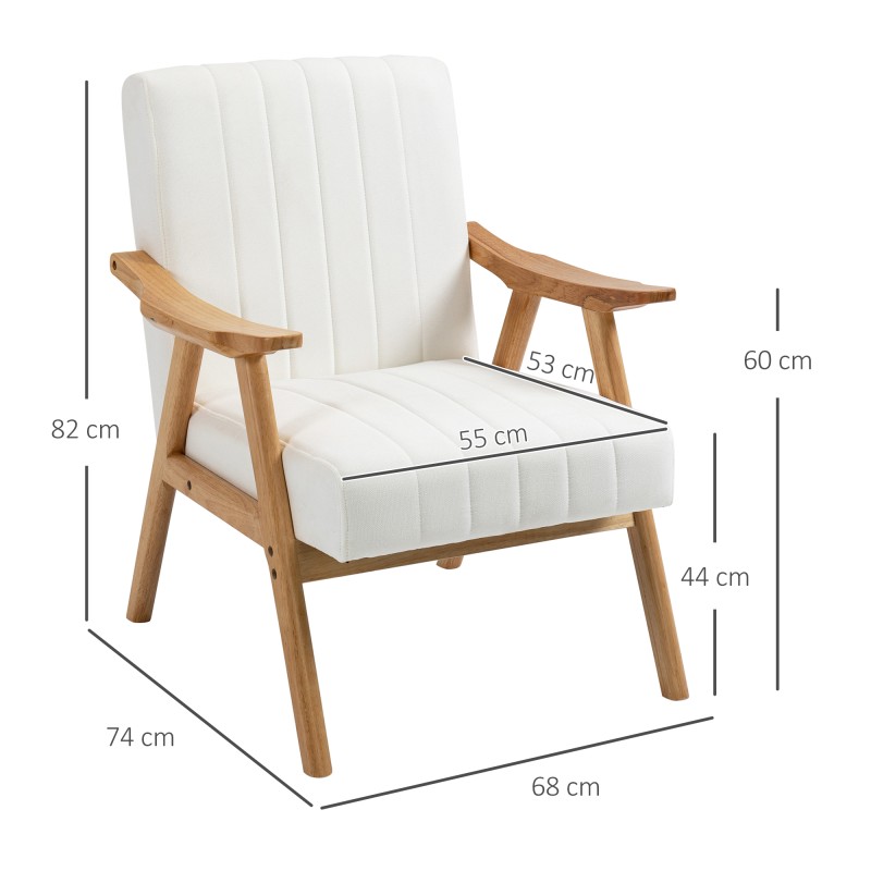 Skandinaavinen nojatuoli samettimainen verhoilu massiivipuurunko 68 x 74 x 82 cm luonnonvärinen/creme