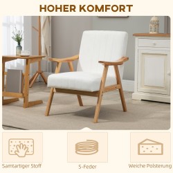 Skandinaavinen nojatuoli samettimainen verhoilu massiivipuurunko 68 x 74 x 82 cm luonnonvärinen/creme