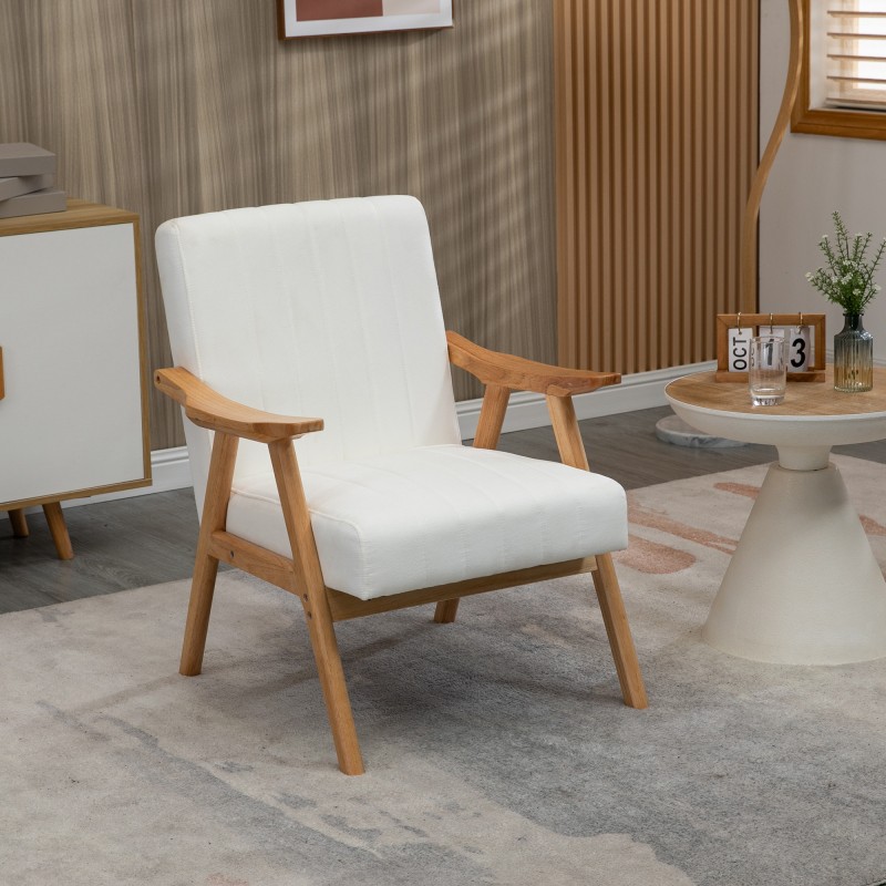 Skandinaavinen nojatuoli samettimainen verhoilu massiivipuurunko 68 x 74 x 82 cm luonnonvärinen/creme