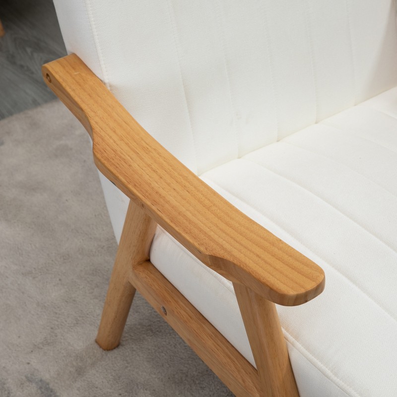 Skandinaavinen nojatuoli samettimainen verhoilu massiivipuurunko 68 x 74 x 82 cm luonnonvärinen/creme