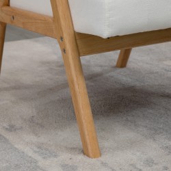 Skandinaavinen nojatuoli samettimainen verhoilu massiivipuurunko 68 x 74 x 82 cm luonnonvärinen/creme