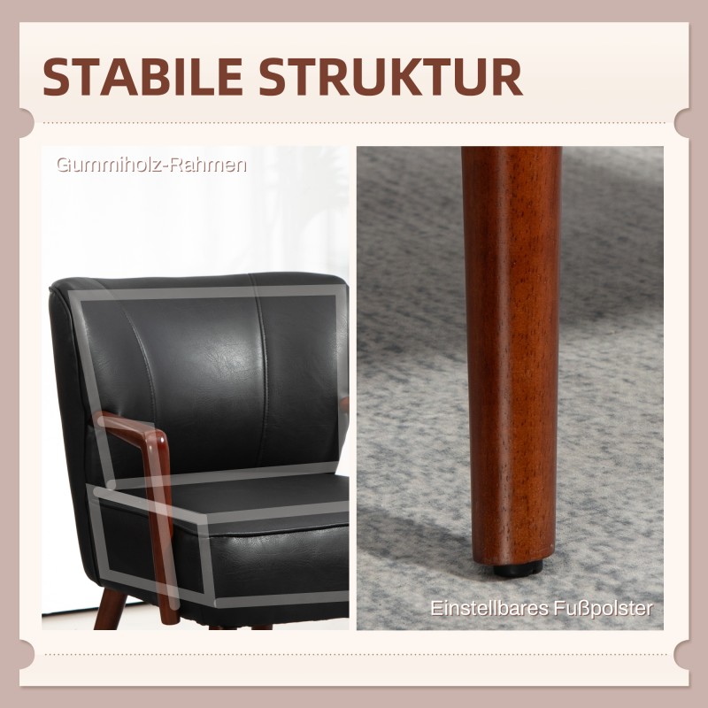 Nojatuoli leveällä istuimella, nahkajäljitelmä, kumipuurunko, 67x77x80 cm, musta