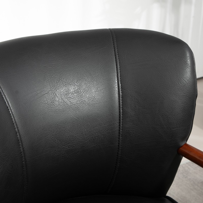 Nojatuoli leveällä istuimella, nahkajäljitelmä, kumipuurunko, 67x77x80 cm, musta