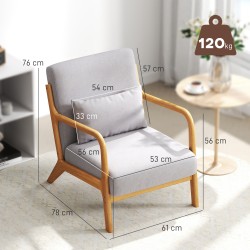 Nojatuoli olohuoneeseen ja makuuhuoneeseen, samettimainen verhoilu, kumipuujalat, 61x78x76 cm, harmaa