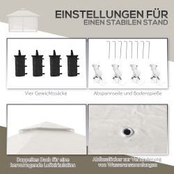 Taitettava paviljonki ulkokäyttöön, korkeussäädettävä, 4x4 m, 4 verkko­seinää, tuuletuskatto, cremevalkoinen