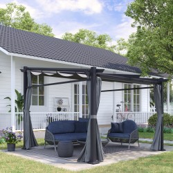 Pergola ulkokäyttöön, teräs/alumiinirunko, säädettävä kattokangas, 2,97 x 2,95 x 2,3 m, tummanharmaa