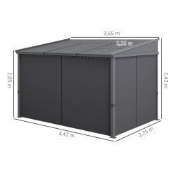 Terassikatos pergola liukuva katto ja verhot alumiinirunko 365 x 255 x 205 cm tummanharmaa