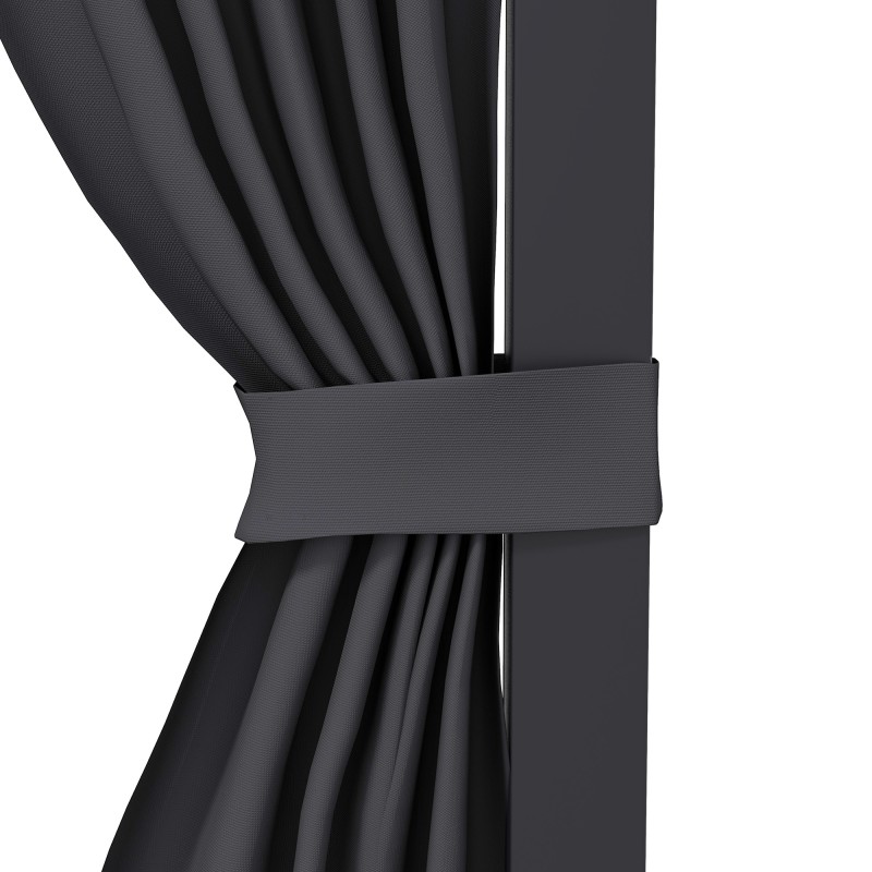 Terassikatos pergola liukuva katto ja verhot alumiinirunko 365 x 255 x 205 cm tummanharmaa