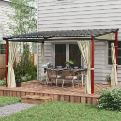Pihapergola liukuvalla kangaskatolla ja sivuverhoilla 345x300 cm alumiini teräs beige